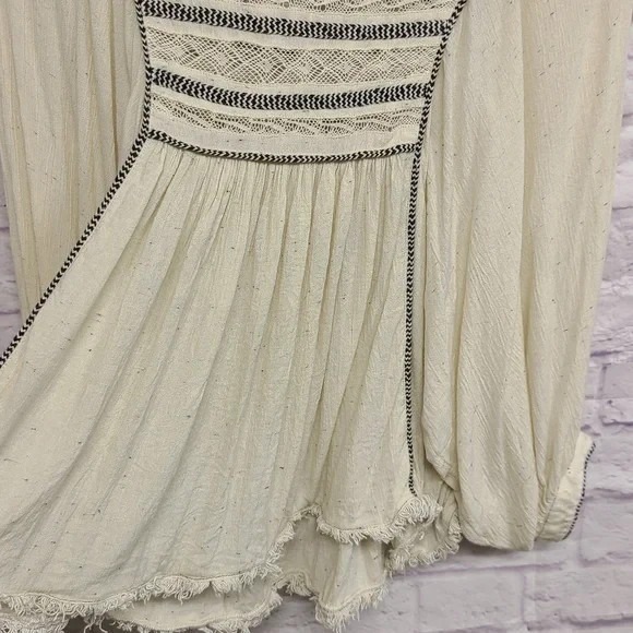Free People Boho Cream Blouse with Puff Sleeves and Bib Collar Size Small - Picture 6 of 10